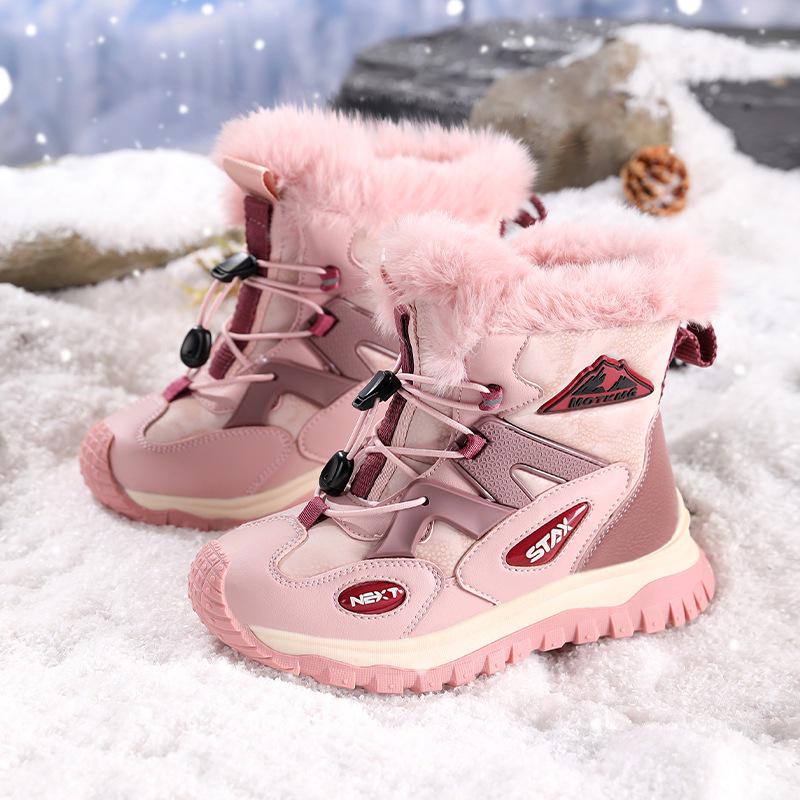 Children's Winter Mid-Calf Snow Boots, Thick Velvet-Lined Cold-Resistant Leather for Boys & Girls