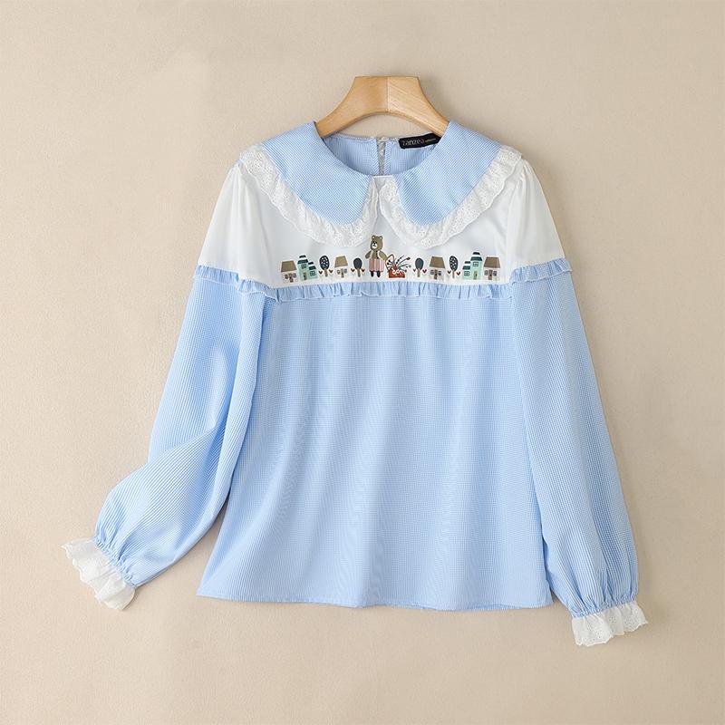 

ZANZEA Женская повседневная блузка с длинным рукавом и воротником-стойкой в стиле пэчворк