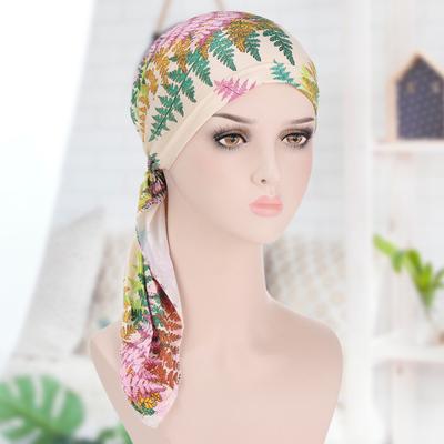 Gorro con pañuelo para la cabeza preatado con estampado floral, accesorios para el cabello elásticos con borlas para mujer