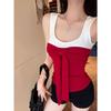 Hong Kong style with chest pad contrasting color bow sling small vest women's summer beauty back strap design sense top tide