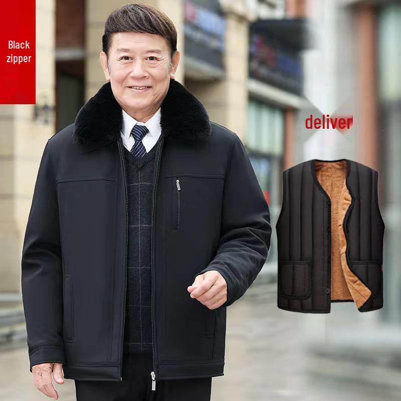 Men's Thick Velvet-Lined Winter Coat for Middle-Aged and Elderly