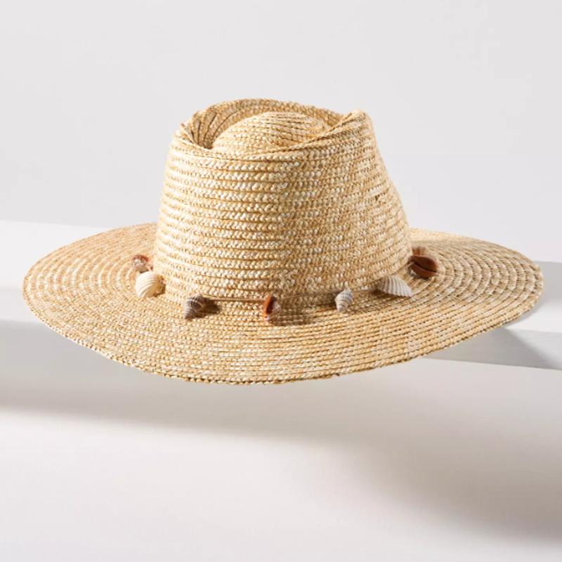 Chapeau de paille d'été pour femme Straw Rancher chapeau de soleil de vacances chapeau de soleil mode chapeau de soleil à chaîne de coquillages chapeau de soleil chapeaux pour femme