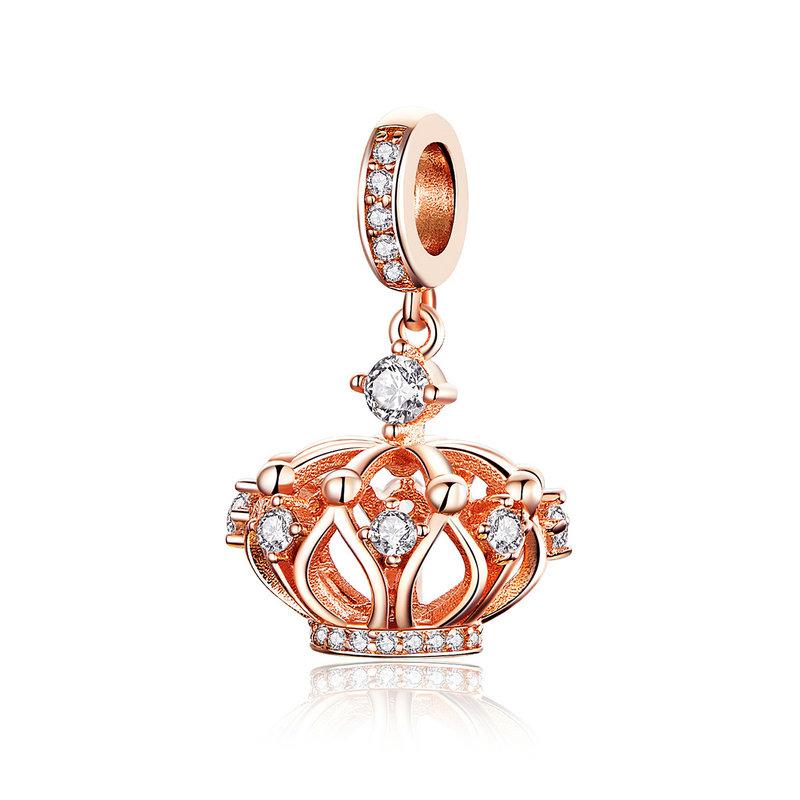 WOSTU 925 Silver Rose Gold Flower Charms Hepburn Tower Heart Beads Fit Bracelet & Necklace DIY Jewelry Making for Women