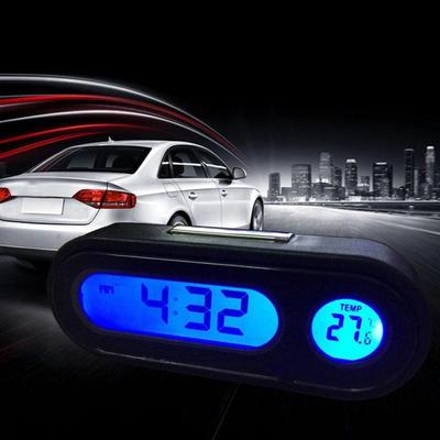 Car Mini Electronic Clock Time Watch Auto Dashboard Clocks Luminous Thermometer Black Digital