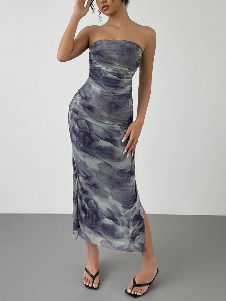 Ladies' Summer Slim Fit Dress Fashionable and Sexy Strapless Dress Sleeveless Printed Dress