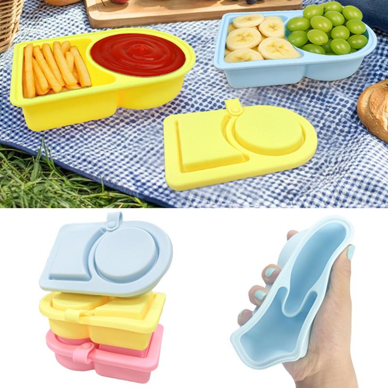 1Pieces Silicone Condiment Box For Sauce Container With Lid Portable Small Lunch Box Accessories Dip Container Outdoor Tableware