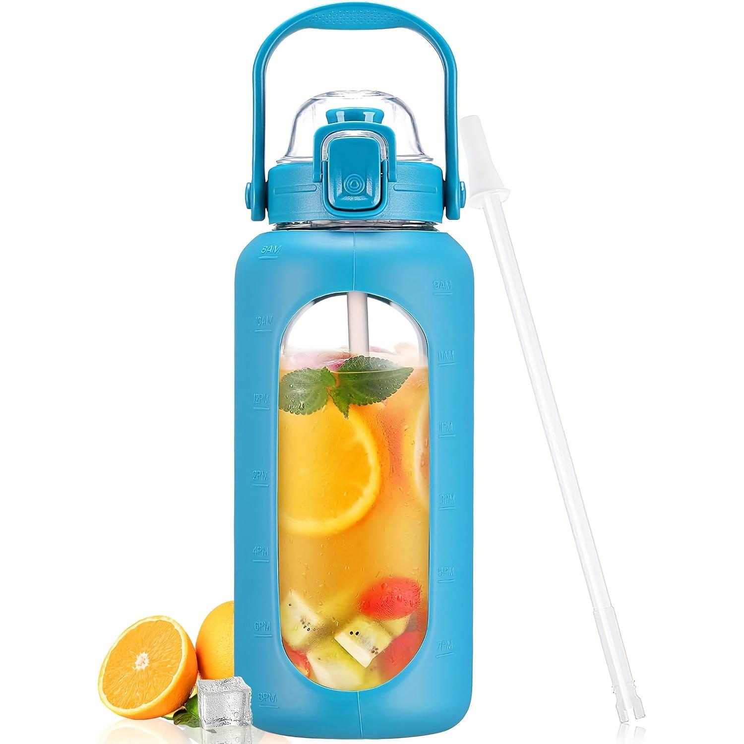 

Стеклянные бутылки для воды на 64 унции с соломой и крышкой. Бутылка для воды на полгаллона с маркером времени. Герметичные стеклянные бутылки для воды с силиконовым рукавом. 64oz