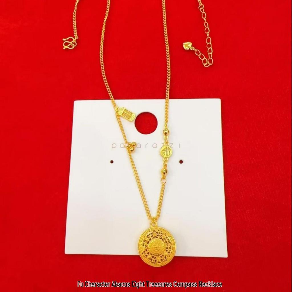 Chinese Antique Sand Gold Filigree Compass Pendant Necklace for Women
