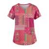Plus Size Printed Scrub Working Uniform Tops For Women's V-Neck Short Sleeve Fun T-Shirts Workwear Tee With Pockets