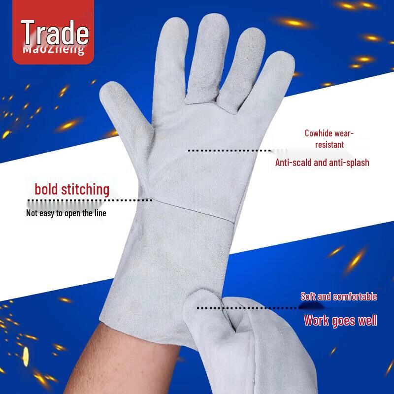 Long Flexible Soft Leather Cowhide Welding Gloves