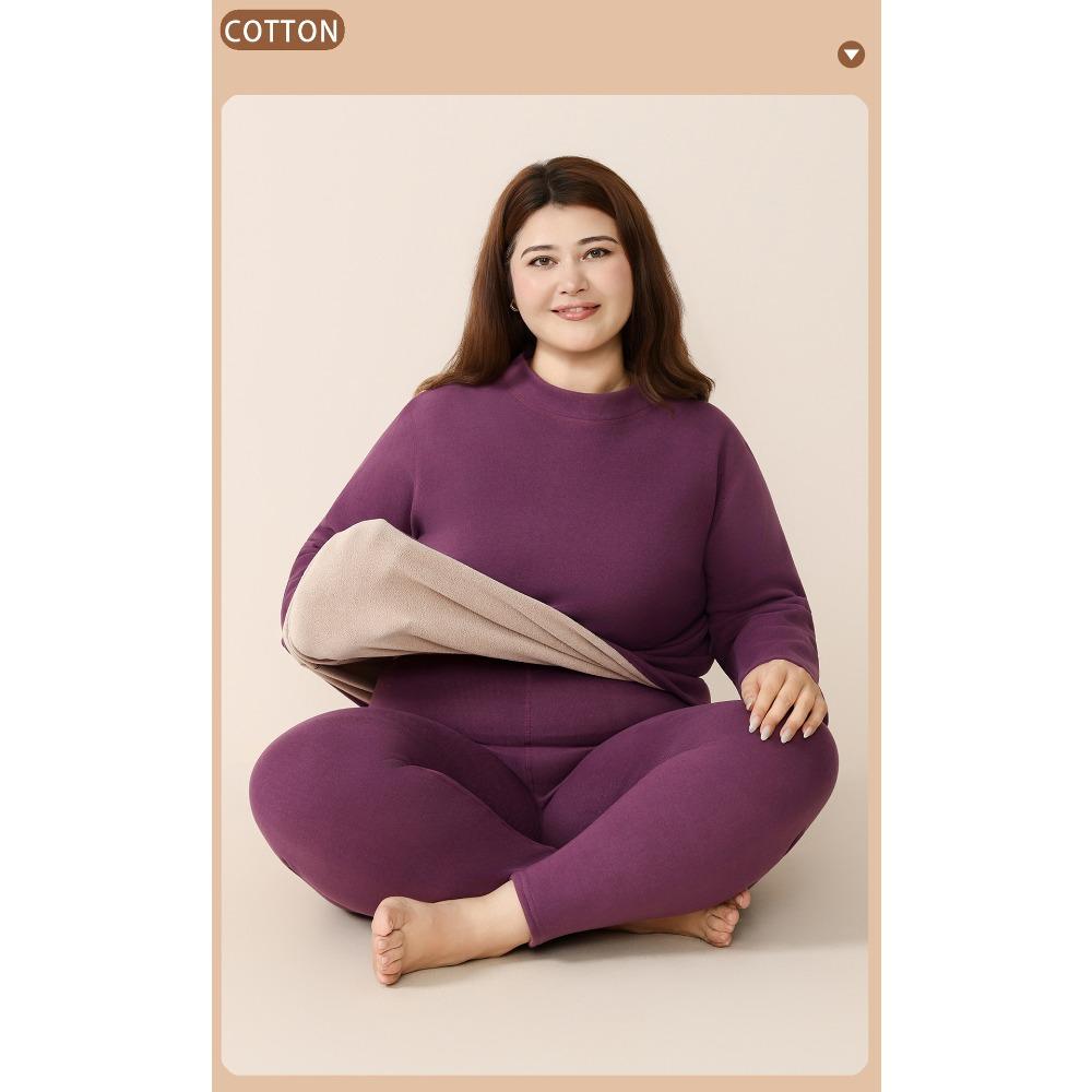 Modische Herbst Winter Rundhals Übergröße Übergröße Warme Unterwäsche Damen Plus Anzug Warm Bequem Weich Langarm Hose Unterwäsche Sets
