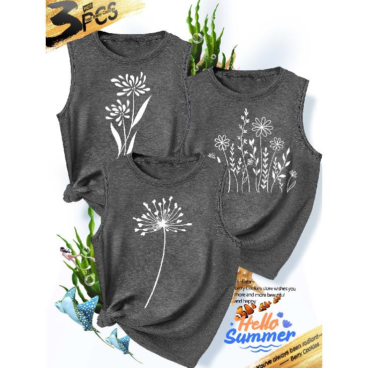 2026New Women's vest3Pieces Dandelion Wildflower Print Simple, Stylish, Casual, Versatile, Comfortable, Soft, Skin-friendly Spring/summer Top S-XXL