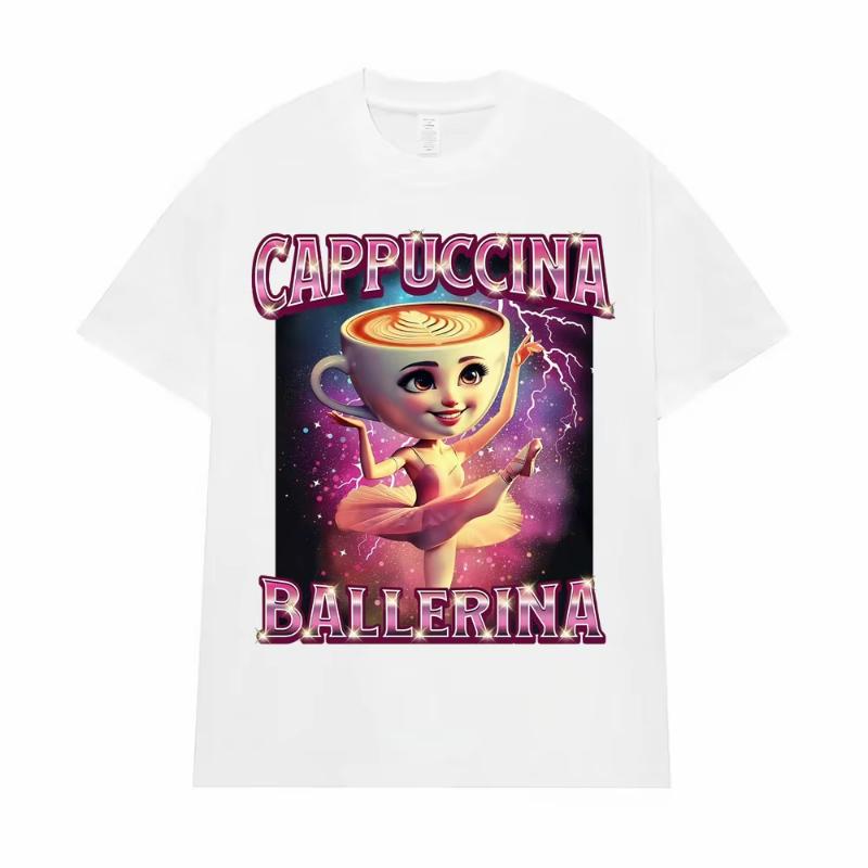 Cappuccina Ballerina Funny Italian Brainrot Meme T Shirt Men Women Clothing Fashion Trending T Shirts Casual 100% Cotton T-shirt