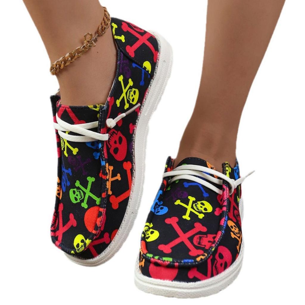 Módní Barevné Ležérní Tenisky s Dýňovým Potiskem pro Ženy Měkká Podrážka Lehké Nazouvací Mokasíny Dámské Pohodlné Protiskluzové Ploché Boty