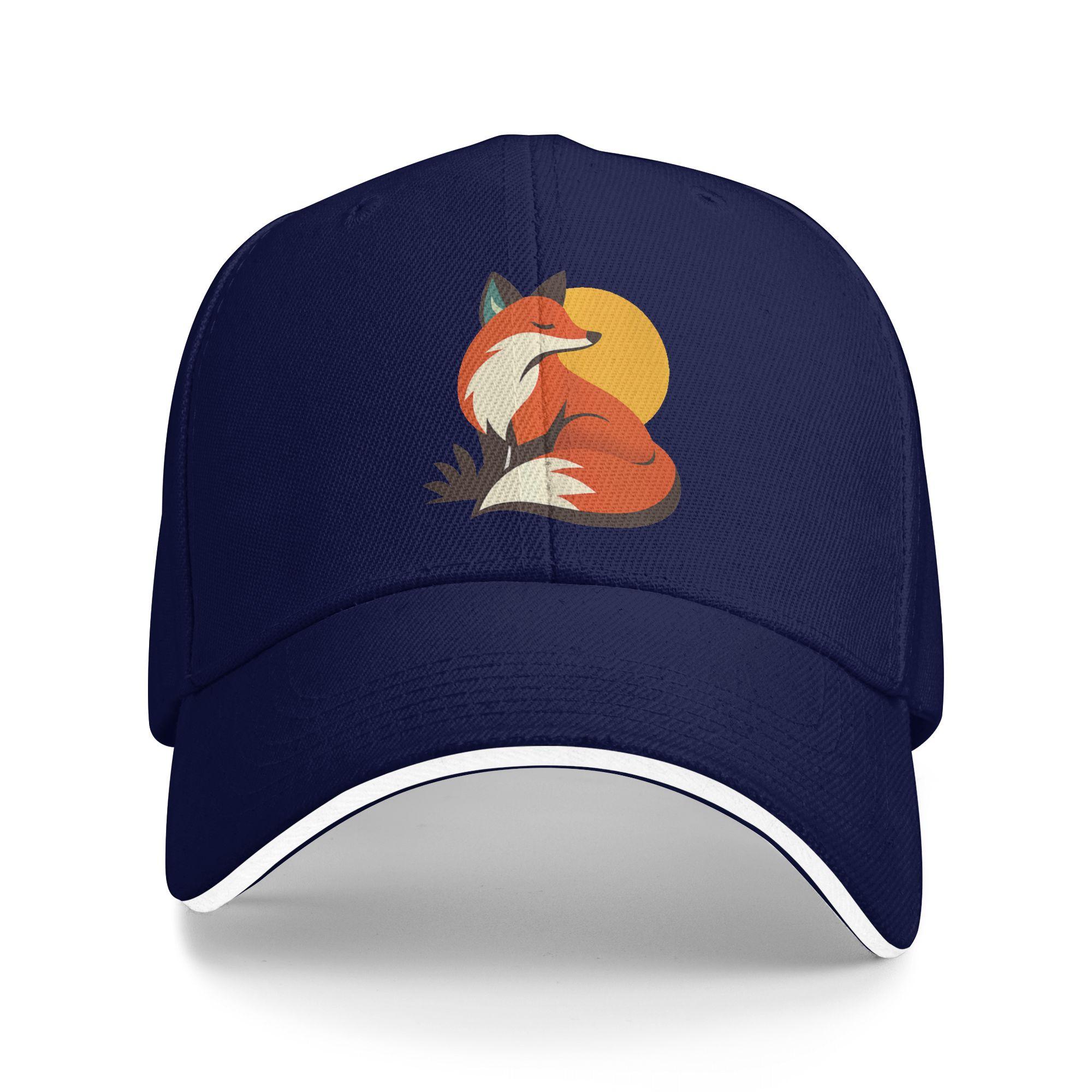 

Retro Mid Century Modern Fox Art Sun Baseball Cap Summer Street Style Hip Hop Hats For Men Adult Outdoor Sport Baseball Caps One Size темно-синього кольору