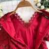 Summer Formal Evening Dress Women Hollow Out Crochet Lace Embroidery Party Long Dresses Female Short Sleeve Midi Dress