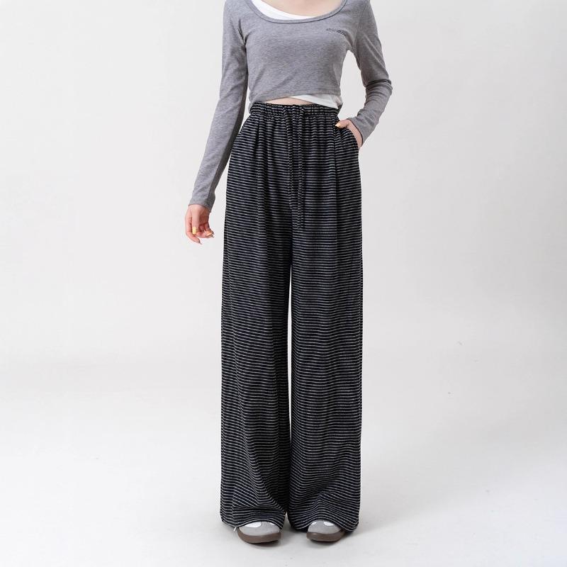 

Striped straight high-waisted wide-leg pants women s autumn and winter new loose and thin lazy casual long pants 5 M