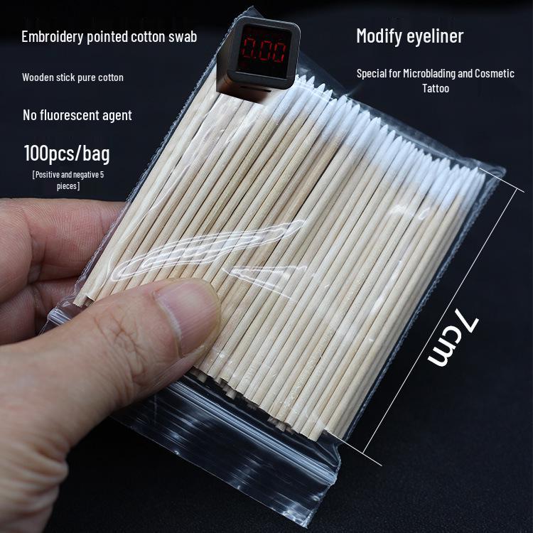 Pointed Tip Microblading Cotton Swabs - 7cm, 100pcs for Eyebrow and Liner Makeup Correction
