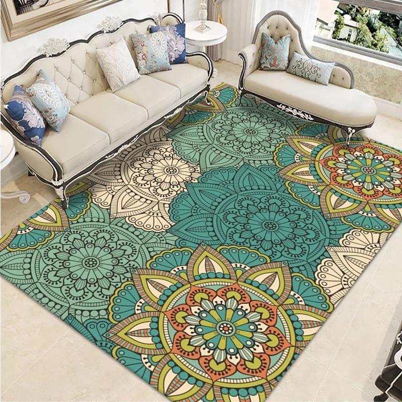 Retro Ethnic Style European-style Living Room Carpet Bohemian Non-slip Coffee Table Carpet Household Easy-to-take Crystal Velvet Carpet