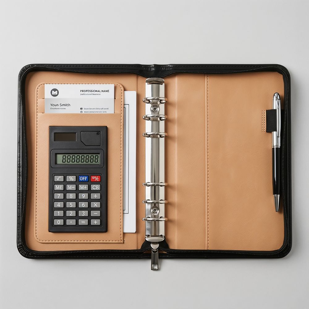 PU Leather Portfolio Binder Cover 6-Ring Business Notebook Loose Leaf Notebook  Conference Use