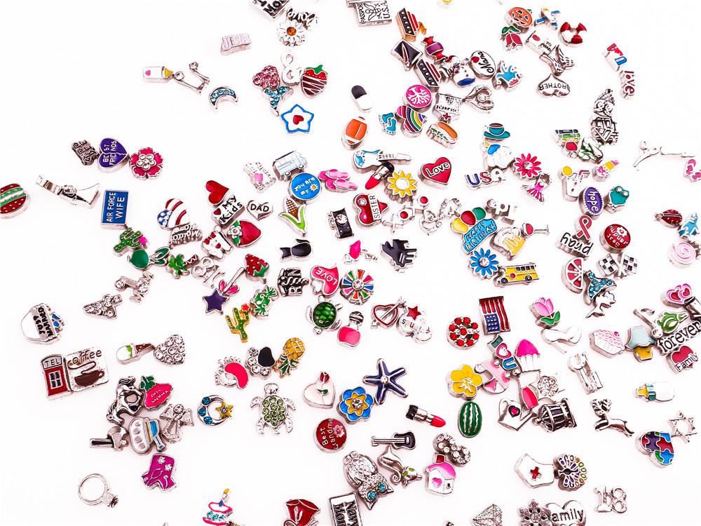 60pcs/lot Mixed random sales floating charms Suitable for Glass Living Memory floating charm lockets Jewelry Pendant Necklace