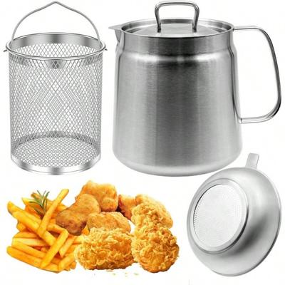 Süzgeçli Tencere Fritöz, 304 Paslanmaz Çelik Yağ Filtresi Tencere Süzgeçli ve Mutfak İçin Derin Fritöz Sepeti, Çok İşlevli Kızartma Ağı Tankı Yağ Kabı