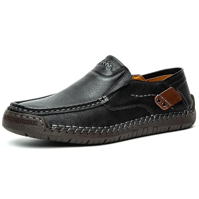 Genuine Leather Men Handmade Casual Shoes 2025 Mens Loafers Breathable Slip On Italian Comfortable Driving Shoes Chaussure Homme