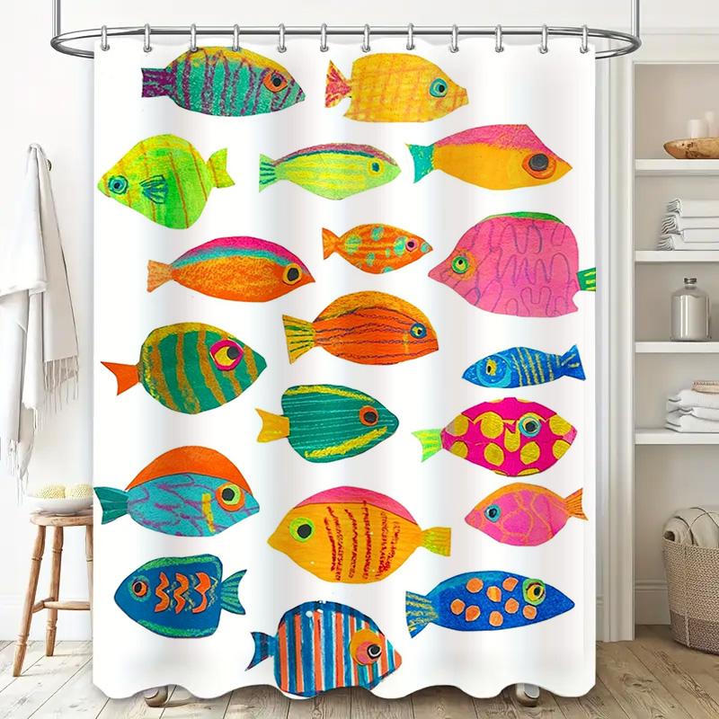 Bright Fish Shower Curtain Set Waterproof Fabric For Bathroom Decor Colorful Fruits Seafood Print 3D Custom-Made Waterproof Bath