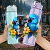 1PC Blue Parrot Flower 750ml Color Plastic Sports Water Bottle Leakproof Flip Straw Lid Suitable for Sports Office Home Use