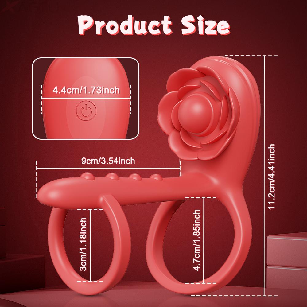 APP Rose-Vibrating Corking for Men Ejaculation Delay Penetration Dick Double Penis Rings Perineum Stimualtor Sex Toy for Men