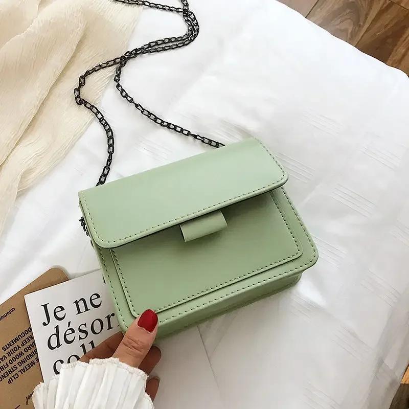 Ladies Messenger Bag 2024 New Trendy Wide Shoulder Strap/chain Small Square Bag Retro Casual Simple Flap Crossbody Bag for Women