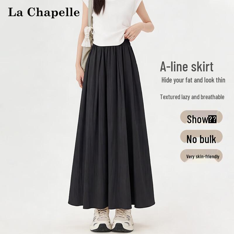 

La Chapelle Pleated High-Waist A-Line Midi Skirt L