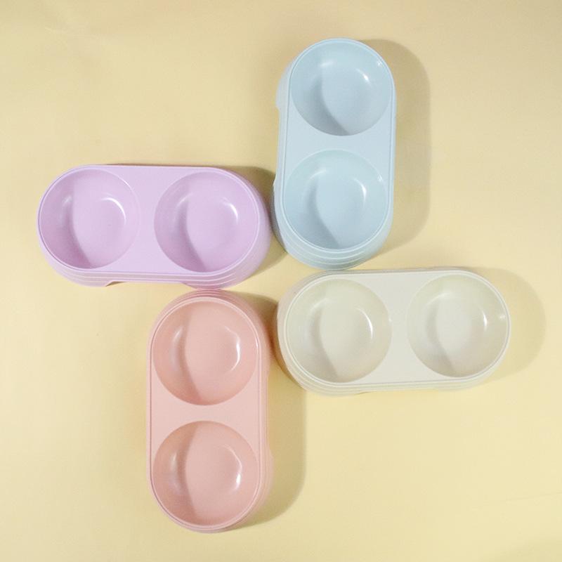 Double Cat Bowl Macaron Color Anti-Spill Pet Feeder - Oval Style