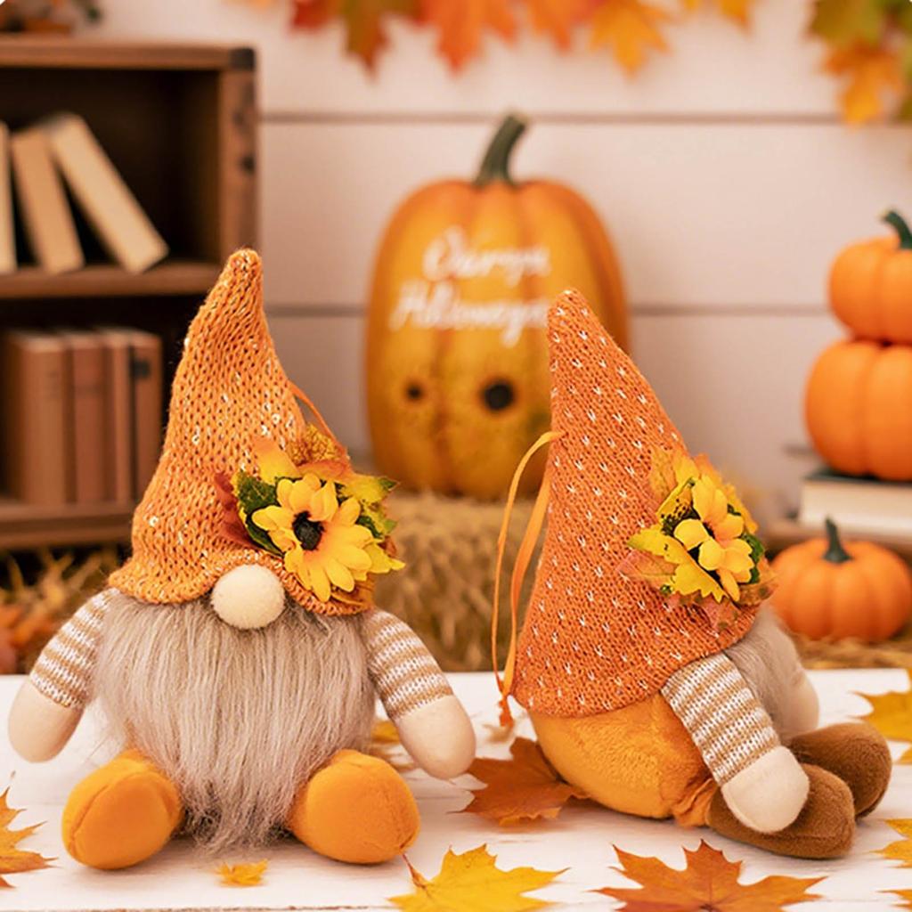 1Pair Autumn Harvest Festival Gnomes Dolls Handmade Fabric Dwarf Figurines for Home Decoration Tabletop Ornament