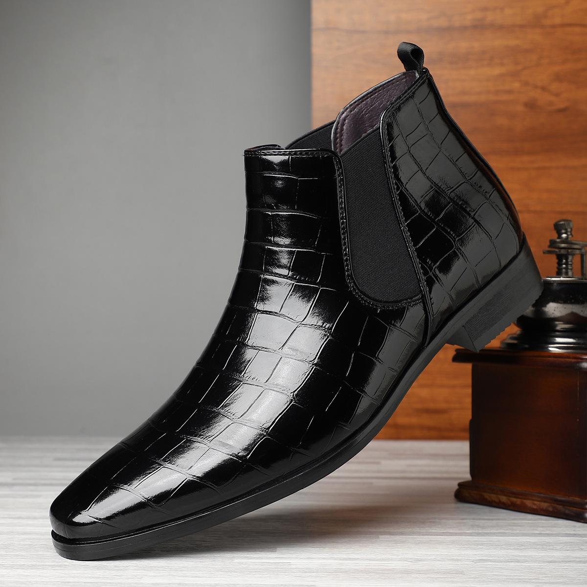 

Мужские деловые кожаные туфли, внешнеторговые остроносые мужские туфли, повседневные универсальные модные мужские кожаные туфли с клетчатой текстурой 39 чёрный