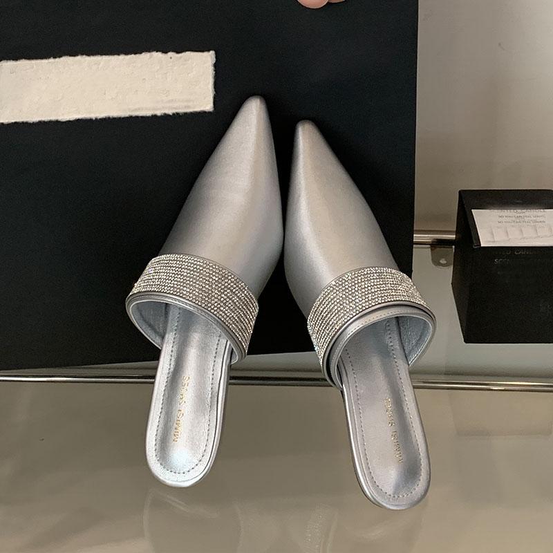 Fashion Luxury Fashion Rhinestones Ladies Low Heel Slippers Shoes 2025 New Female Slides Wedges Slippers Shoes For Women Sandals Mules
