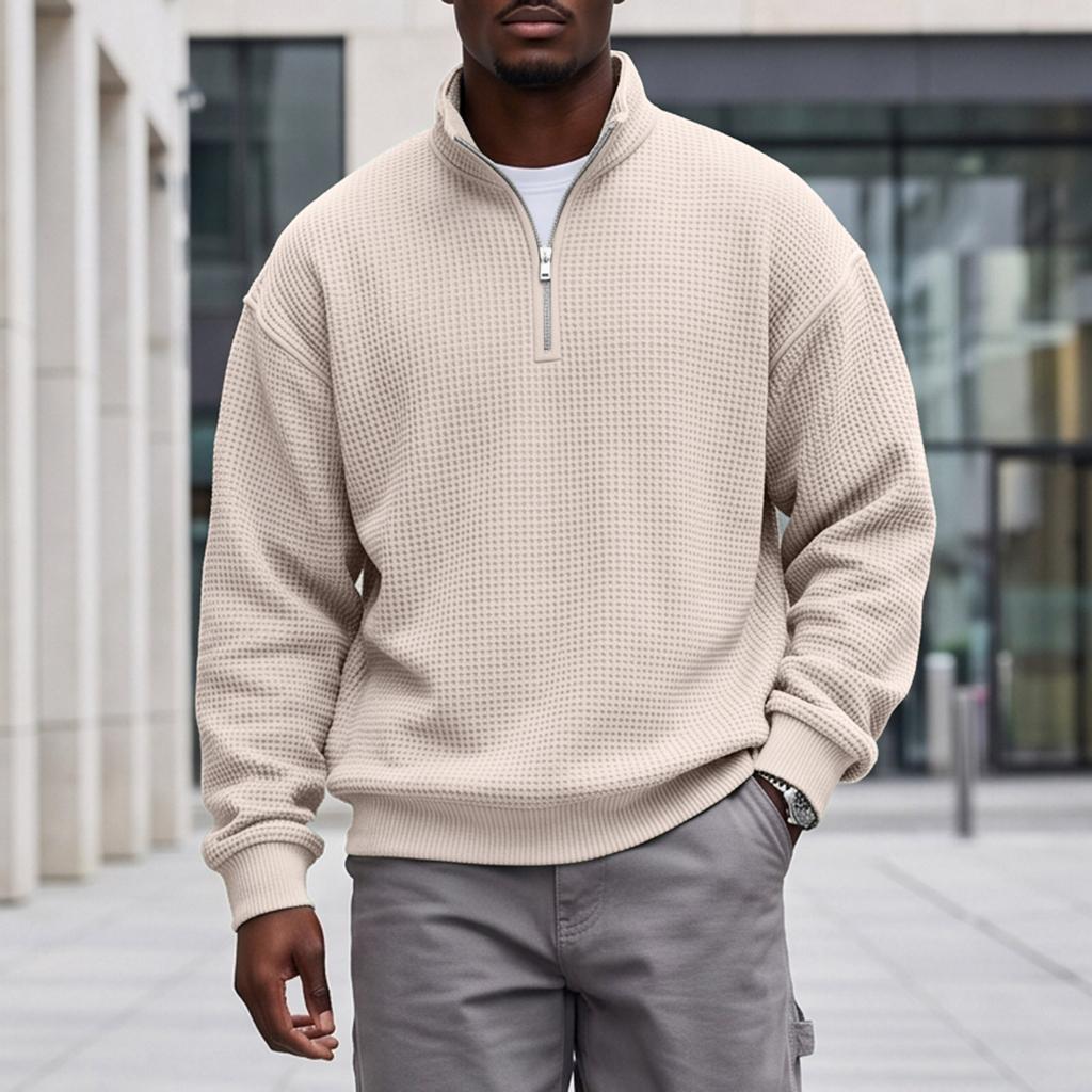 Men's Casual Half Zip Stand Collar Pullover Sweatshirt