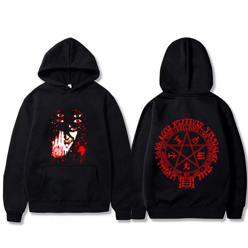 Anime Hellsing Abraham Van Helsing Vampire Alucard Face Graphic Hoodie Men Women Manga Oversized Hoodies