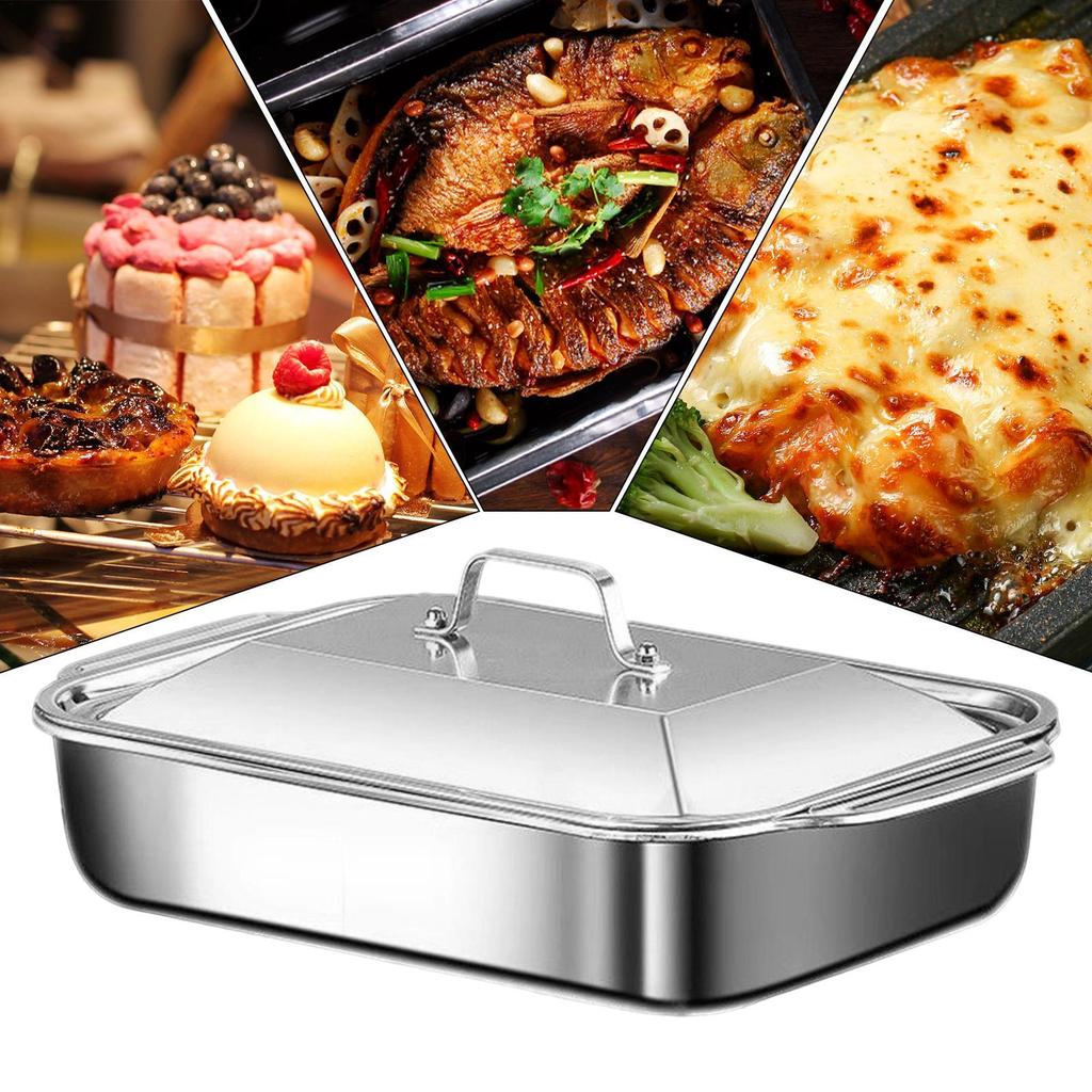 Stainless Steel Baking Pan with Lid Cake Bakeware oven baking tray Grilled fish Pan Lasagna pans for Kitchen Accessories