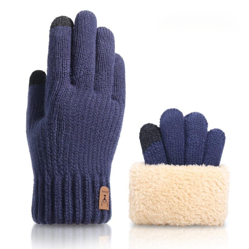 New Men's Warm Full Finger Gloves Winter Touchscreen Plus Fleece Gloves Men Women Thickening Wool Knitted Cycling Driving Gloves