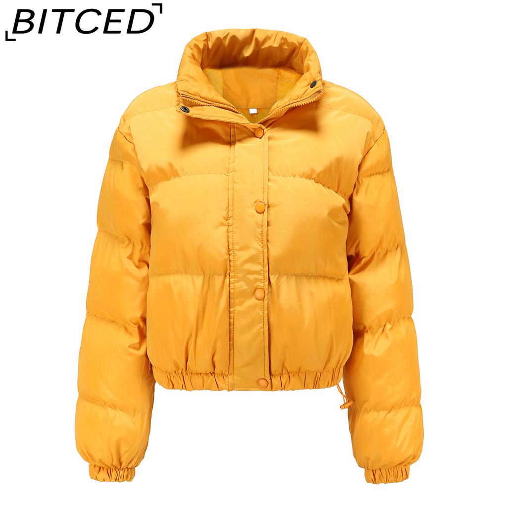 BITCED Autumn/Winter Women's Short-Length Cotton Coat Women's Long-Sleeved High-Neck Thermal Jacket Loose-Fit Casual Cotton Coat