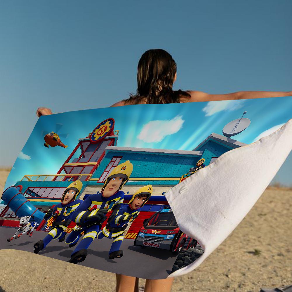 British Animated F-Fireman Sam Beach Towel Summer Kids Large Bath Pool Beach Towel Microfiber Absorbent for Swimming Travel