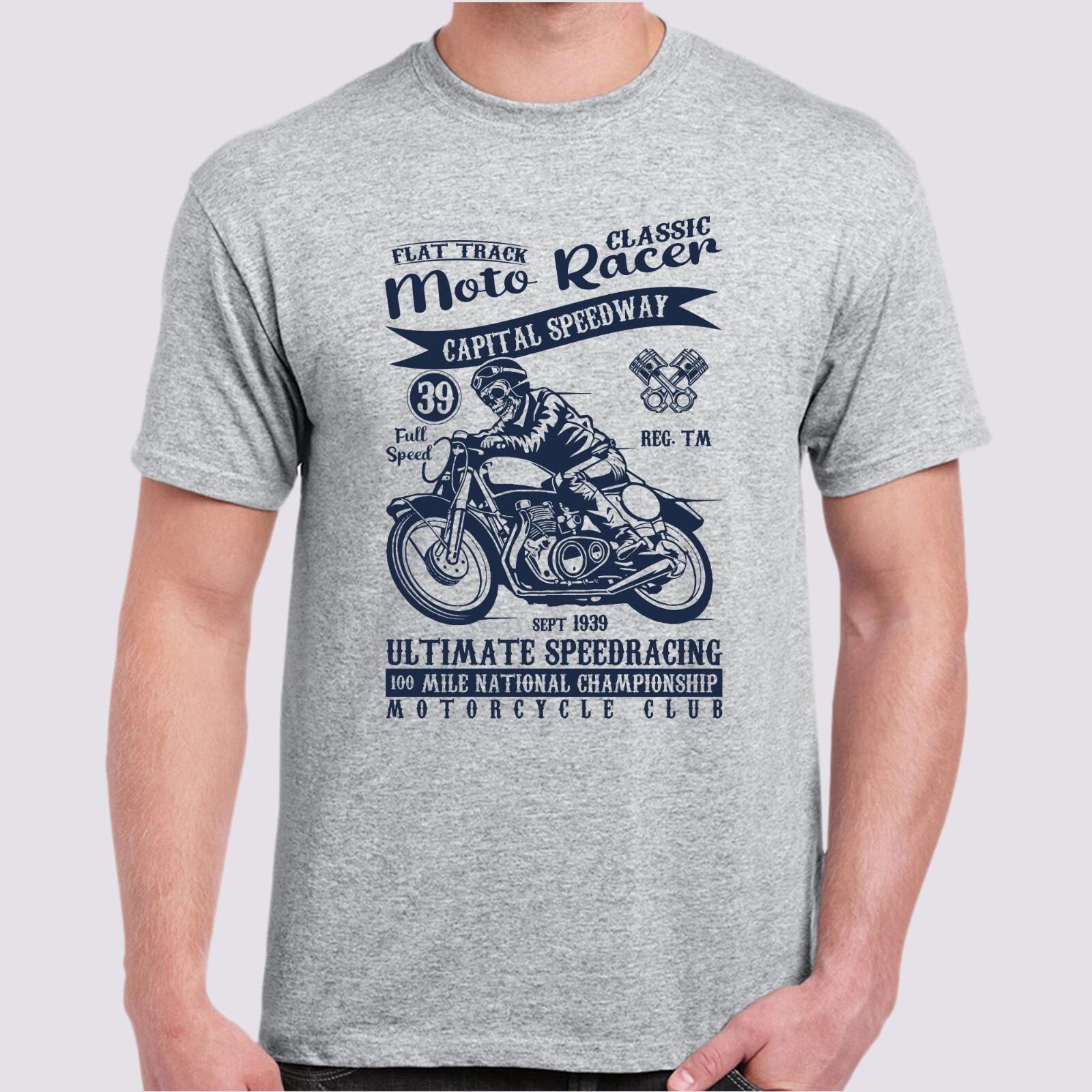 Moto Racer Speedway Retro Style Printed T-Shirt Size S - 5XL S