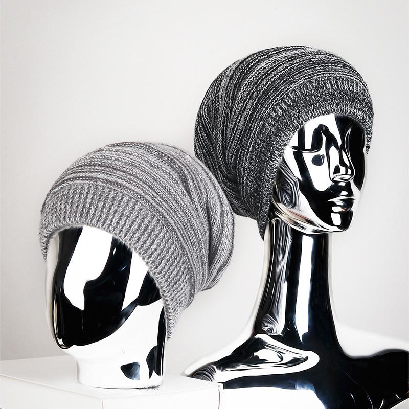 Winter Women Men Pleated Warm Cap Coldproof Elastic Knitted Cap Two-Color Cap