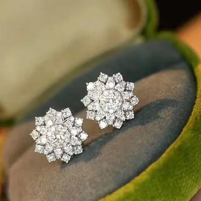 Dazzling Flower Shaped Stud Earrings Full with CZ for Women Daily Wear Temperament Accessories Fancy Gift Fashion Jewelry