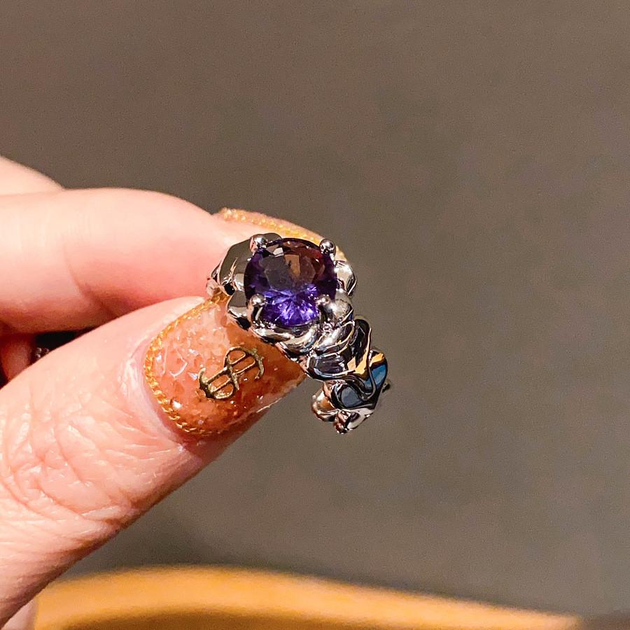 Zircon Oval Modern Geometric Silver Ring For Women Fashion Office Wear PurpleSilverRing