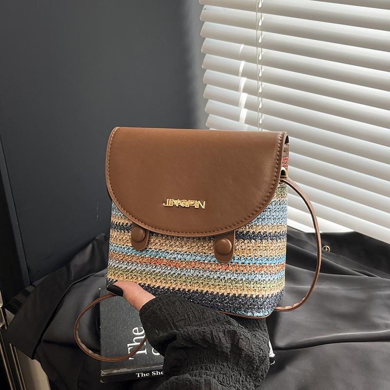 

Rainbow woven bucket bag women s new casual versatile portable shoulder bag high-end commuter messenger bag коричневый