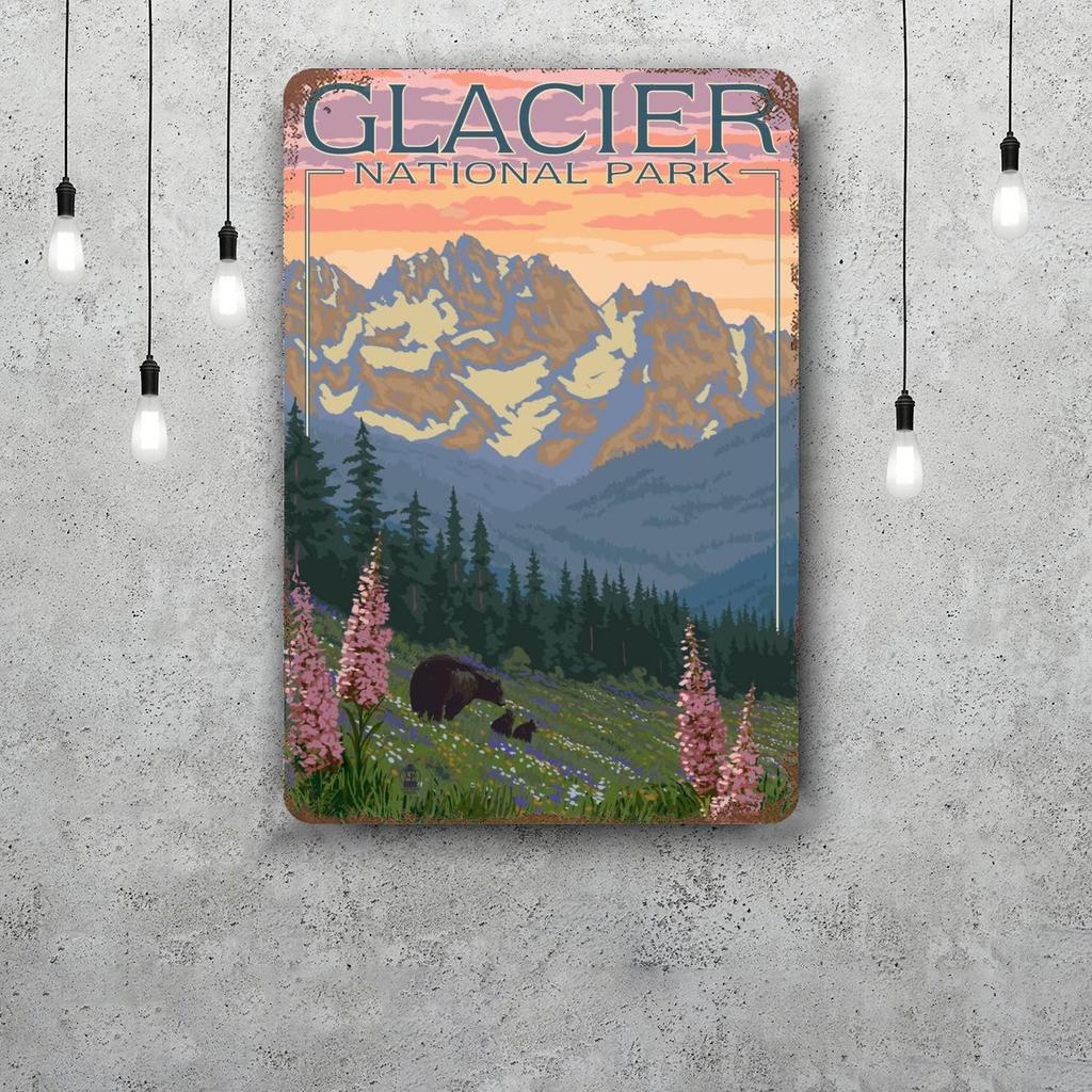 Nationalpark Glacier Lustiges Bar Metallschild Retro Plakette Vintage Schild Alkohol Trinker Kneipe Club Küchenwanddekoration