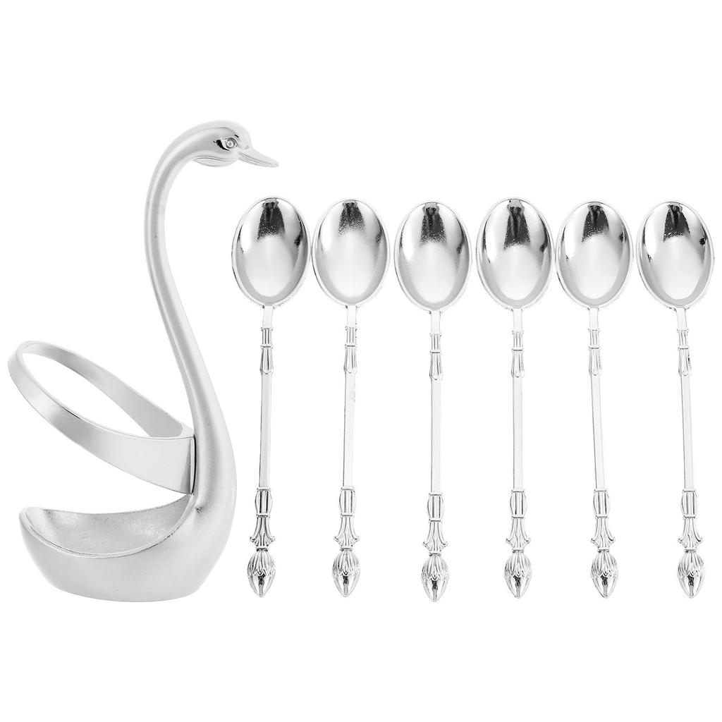 1Set Alloy Dessert Spoons with Base Functional Flatware Set for Serving Food Keeping Countertop Clean Stylish Home
