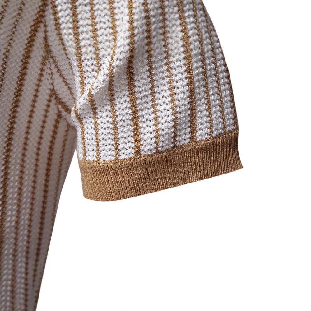 Summer New European And American Foreign Trade Men'S Short-Sleeved Knitted Polo Striped Fashion Business Polo Shirt Men